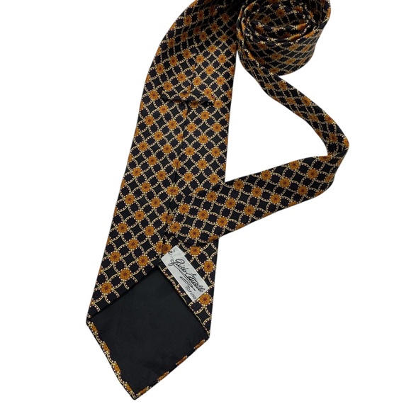 É GUIDO TONELLO Black/Orange Geometric Silk LUXURY Tie HANDMADE ITALY - Picture 2 of 5